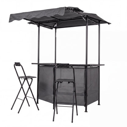 3-Piece Patio Bar Set Outdoor Grill Gazebo and 2 Folding Bar Stools