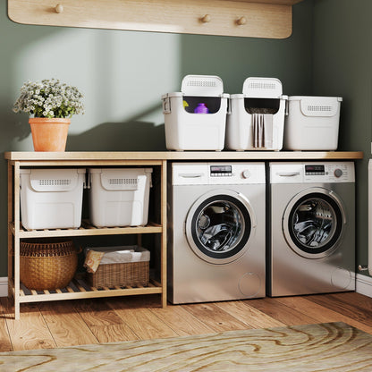 3 Pieces Plastic Storage Bins Stackable with Front Door and Side Handles-White