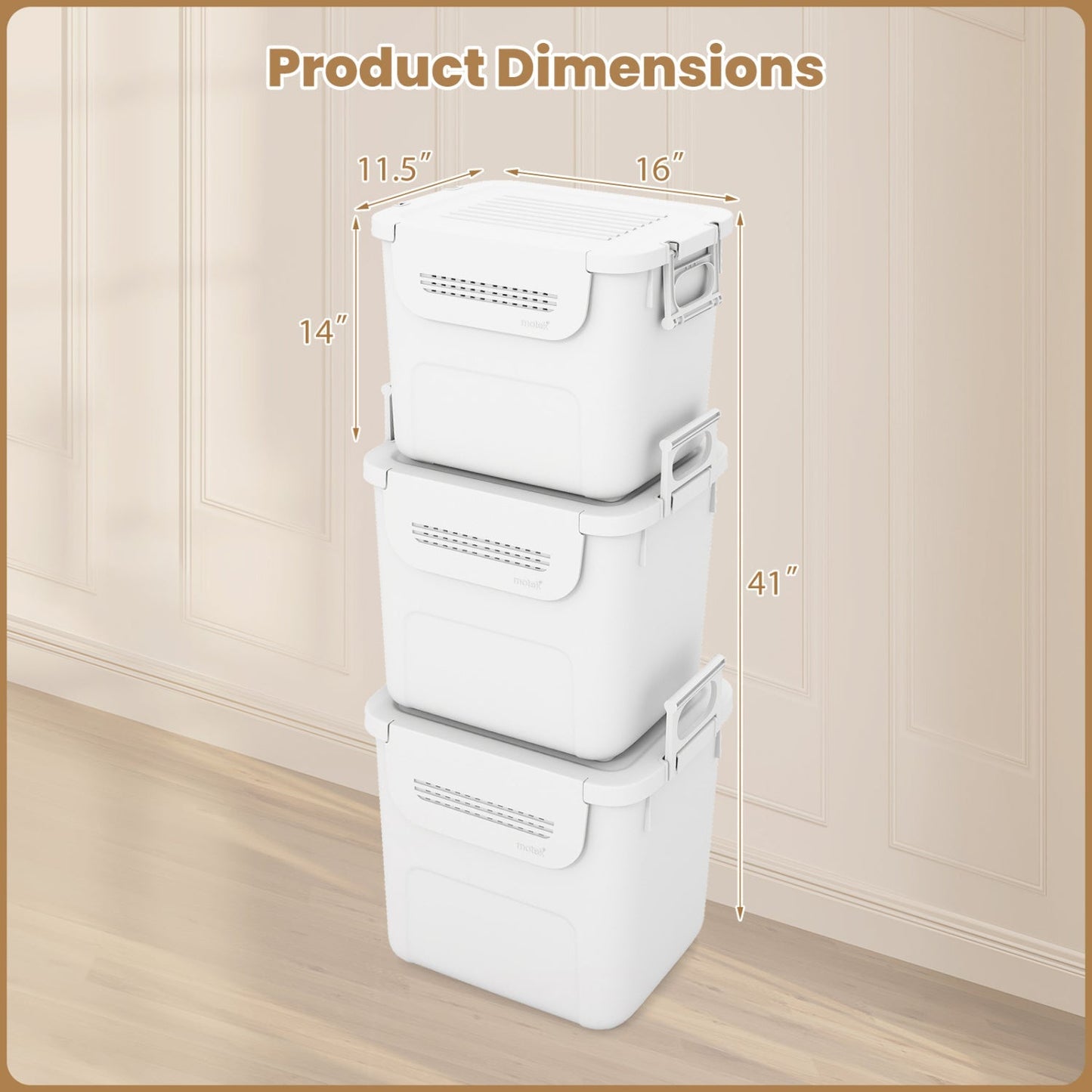 3 Pieces Plastic Storage Bins Stackable with Front Door and Side Handles-White