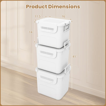 3 Pieces Plastic Storage Bins Stackable with Front Door and Side Handles-White
