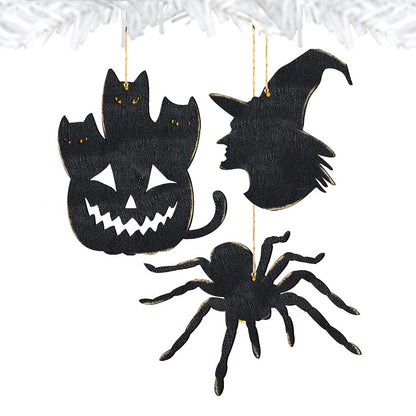 Halloween Wooden Ornaments-Pumpkin, Witch Hat, Spider-Set of 3 - Thanksgiving Halloween Decor - 8100186S3