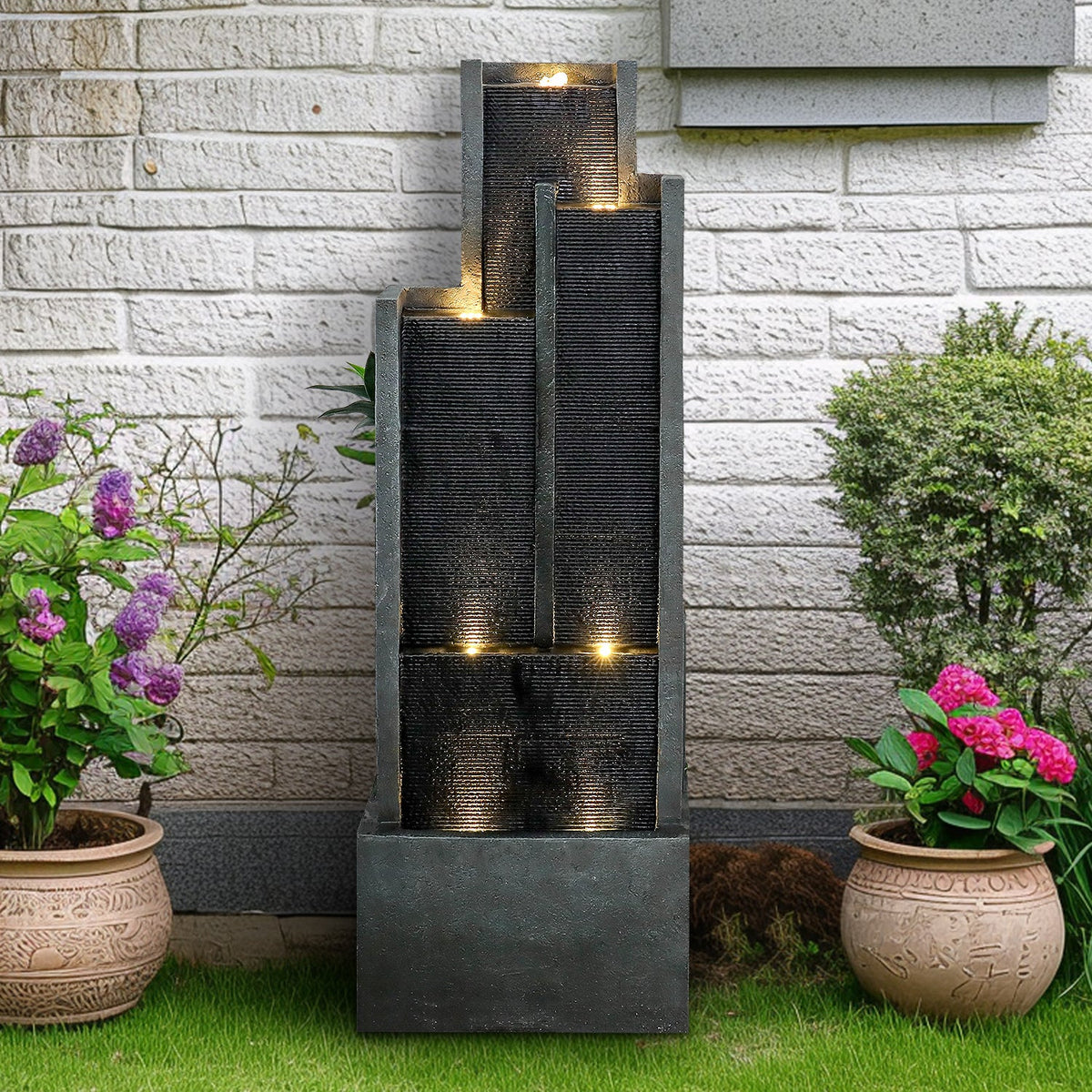 Resin Ribbed Slate Outdoor Water Fountain Quiet 50 in