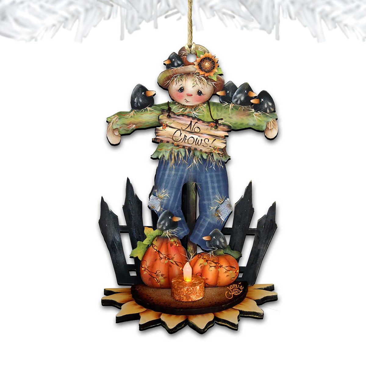 No Crows Scarecrow Wooden Ornaments Halloween by Jamie Mills-Price - Thanksgiving Halloween Decor - 8457404