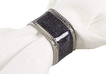 Fennco Styles Sparkling Square Design Napkin Rings, Set of 4 - Metal Napkin Holders for Home, Dining Room Decor, Banquets, Wedding and Special Occasions