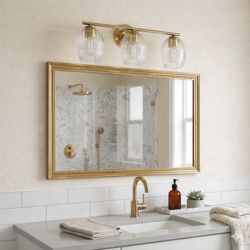 Luster Three Lights Vanity with Clear Glass for Bathrooms