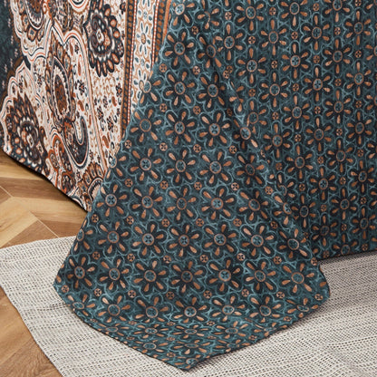 Tache Rustic Paisley Mandala Palace Floral Watercolor Dark Teal Fitted Sheet / Flat Sheet (KF174)
