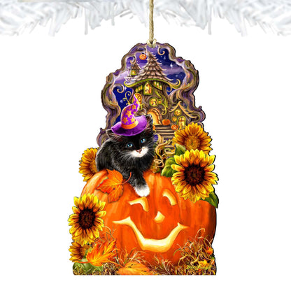 Halloween Kitten Wooden Ornaments by Gelsinger - Thanksgiving Halloween Decor - 8461066-DG