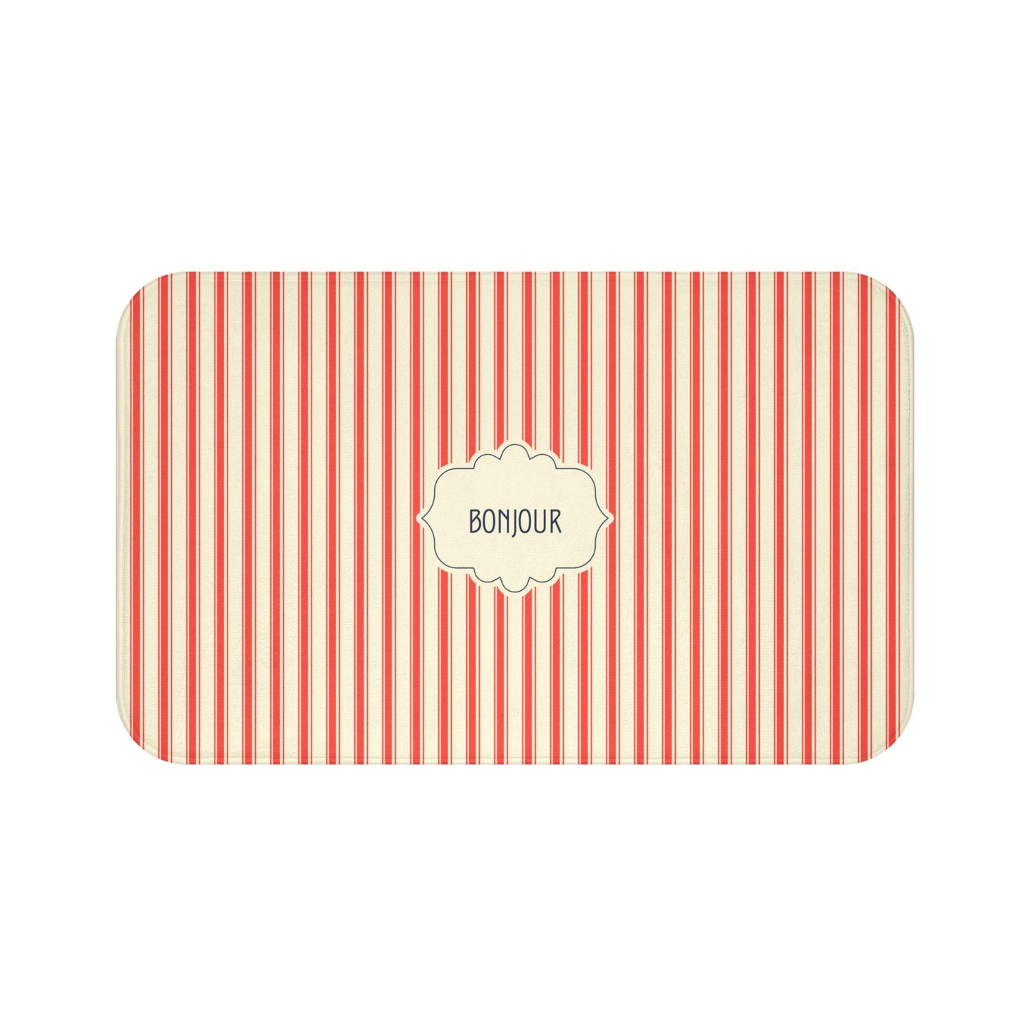 Bonjour RED Stripe Bath Mat — Vintage French Bathroom Rug