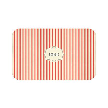 Bonjour RED Stripe Bath Mat — Vintage French Bathroom Rug
