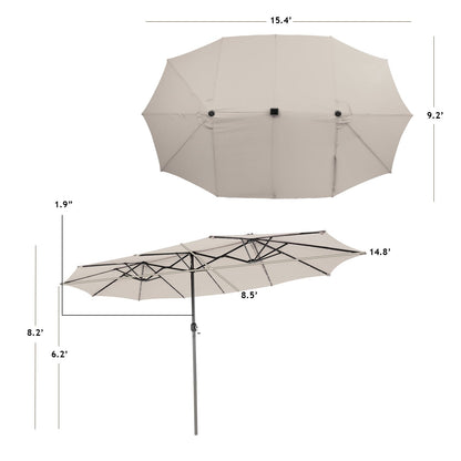 15 Feet Twin Patio Umbrella with 48 Solar LED Lights