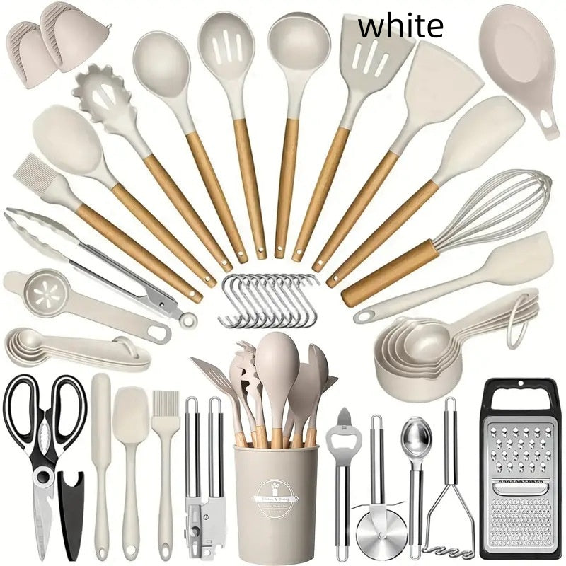 Wooden-Handle Silicone Kitchen Tool Set