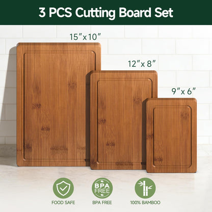 Kitchen Three-piece Bamboo Cutting Board Set