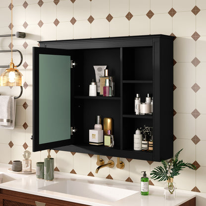 Wall Mounted Medicine Cabinet With Mirror, Storage Cabinet Featuring 6 Open Shelves And Adjustable Interior