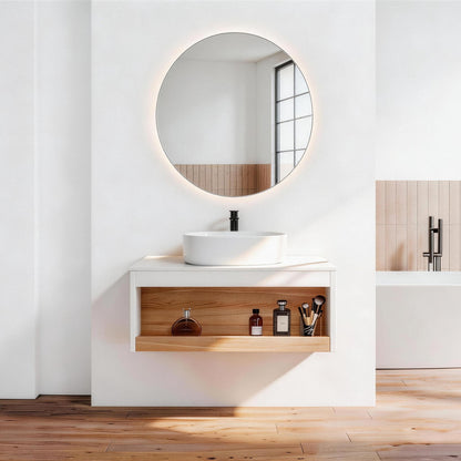 Floating Bathroom Vanity With Glossy Round Vessel Sink