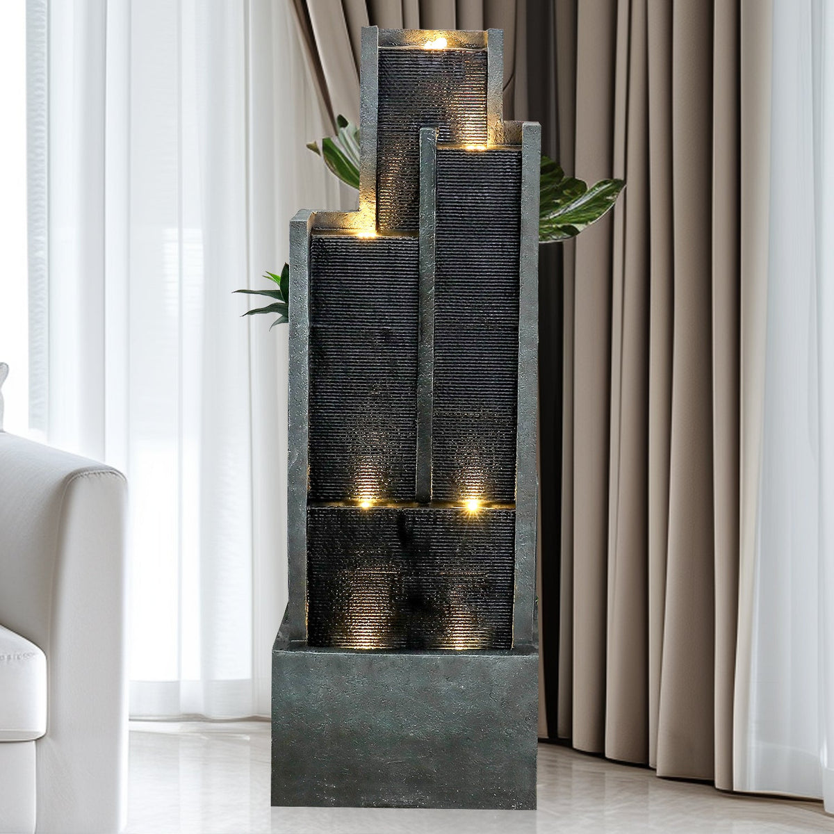 Resin Ribbed Slate Outdoor Water Fountain Quiet 50 in