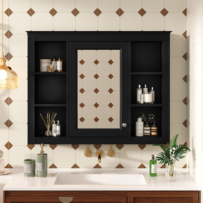 Wall Mounted Medicine Cabinet With Mirror, Storage Cabinet Featuring 6 Open Shelves And Adjustable Interior