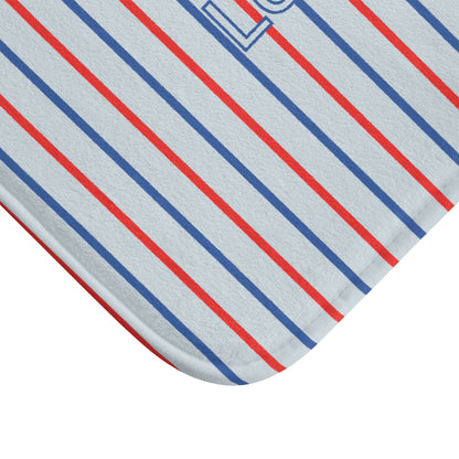 Le Bain Tricolor Striped Bath Mat, BLUE — French-Inspired Red & Blue Bathroom Rug
