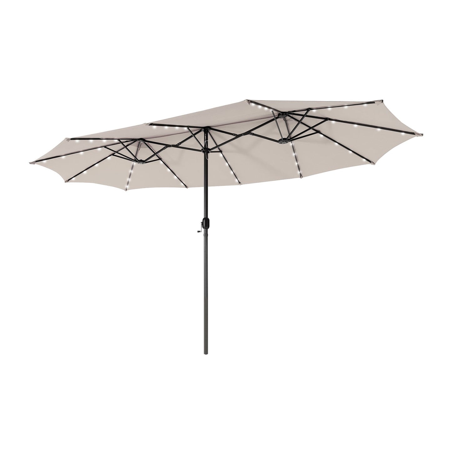 15 Feet Twin Patio Umbrella with 48 Solar LED Lights