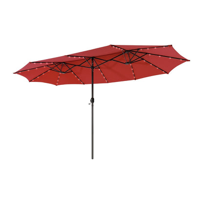 15 Feet Twin Patio Umbrella with 48 Solar LED Lights