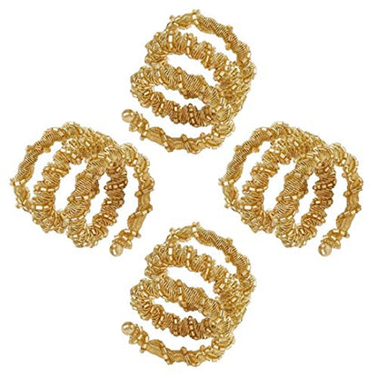 Fennco Styles Hand Beaded Spiral Metal Napkin Rings, Set of 4 - Glass Beads Napkin Holders for Home, Dining Room, Banquet, Family Gathering, Holiday Décor and Special Occasion