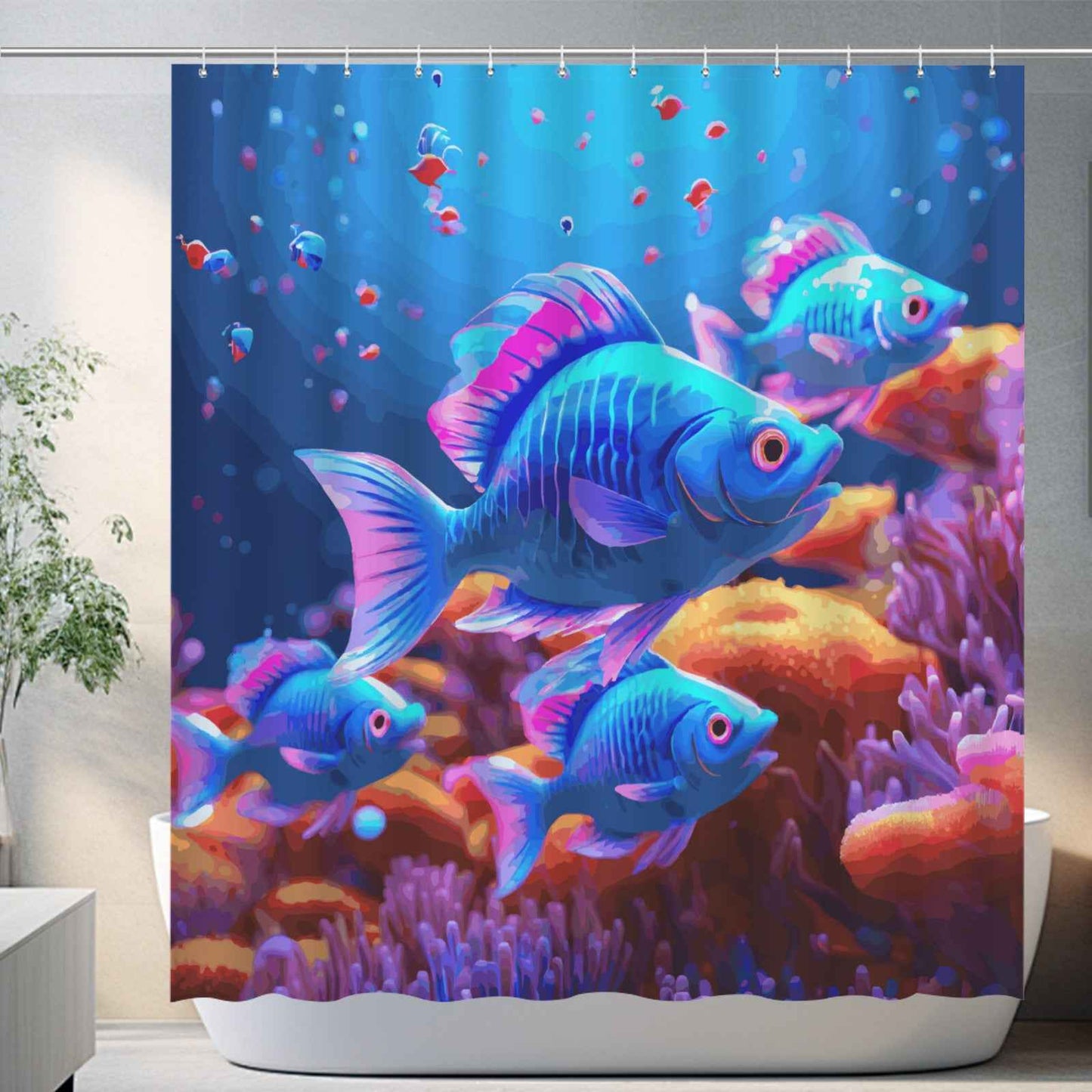 Blue Fish Shower Curtain 70.9x70.9inch