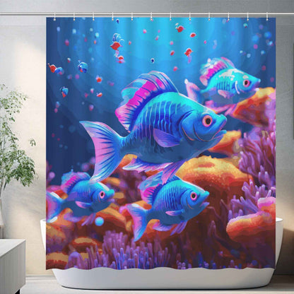 Blue Fish Shower Curtain 70.9x70.9inch