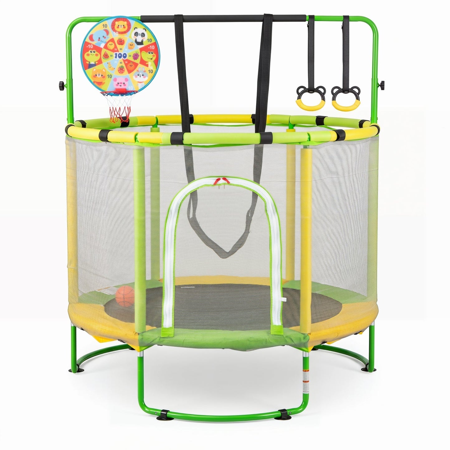 55" Kids Trampoline with Adjustable Gymnastics Bar & Hoop
