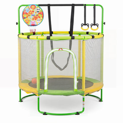 55" Kids Trampoline with Adjustable Gymnastics Bar & Hoop