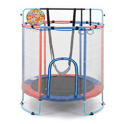 55" Kids Trampoline with Adjustable Gymnastics Bar & Hoop