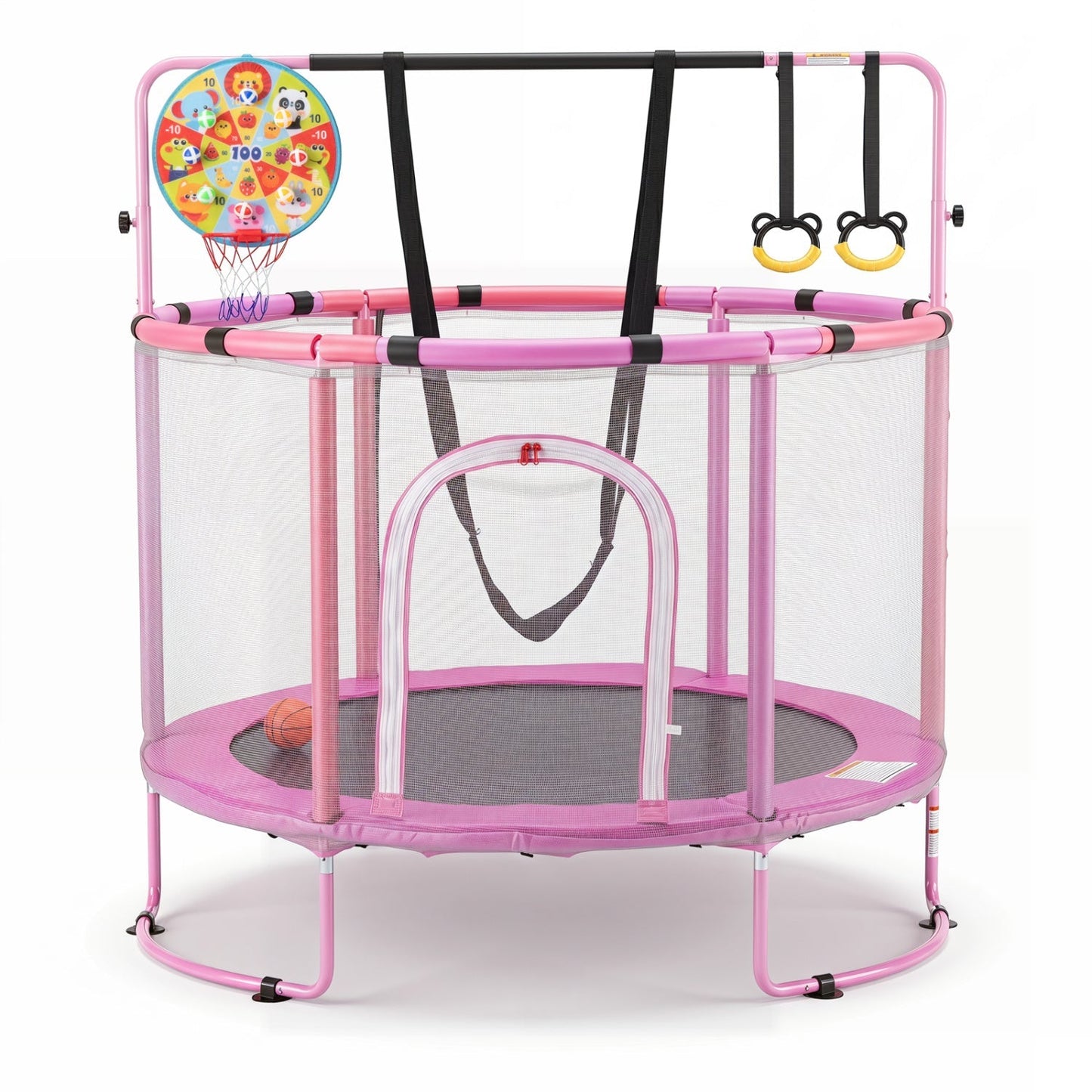 55" Kids Trampoline with Adjustable Gymnastics Bar & Hoop