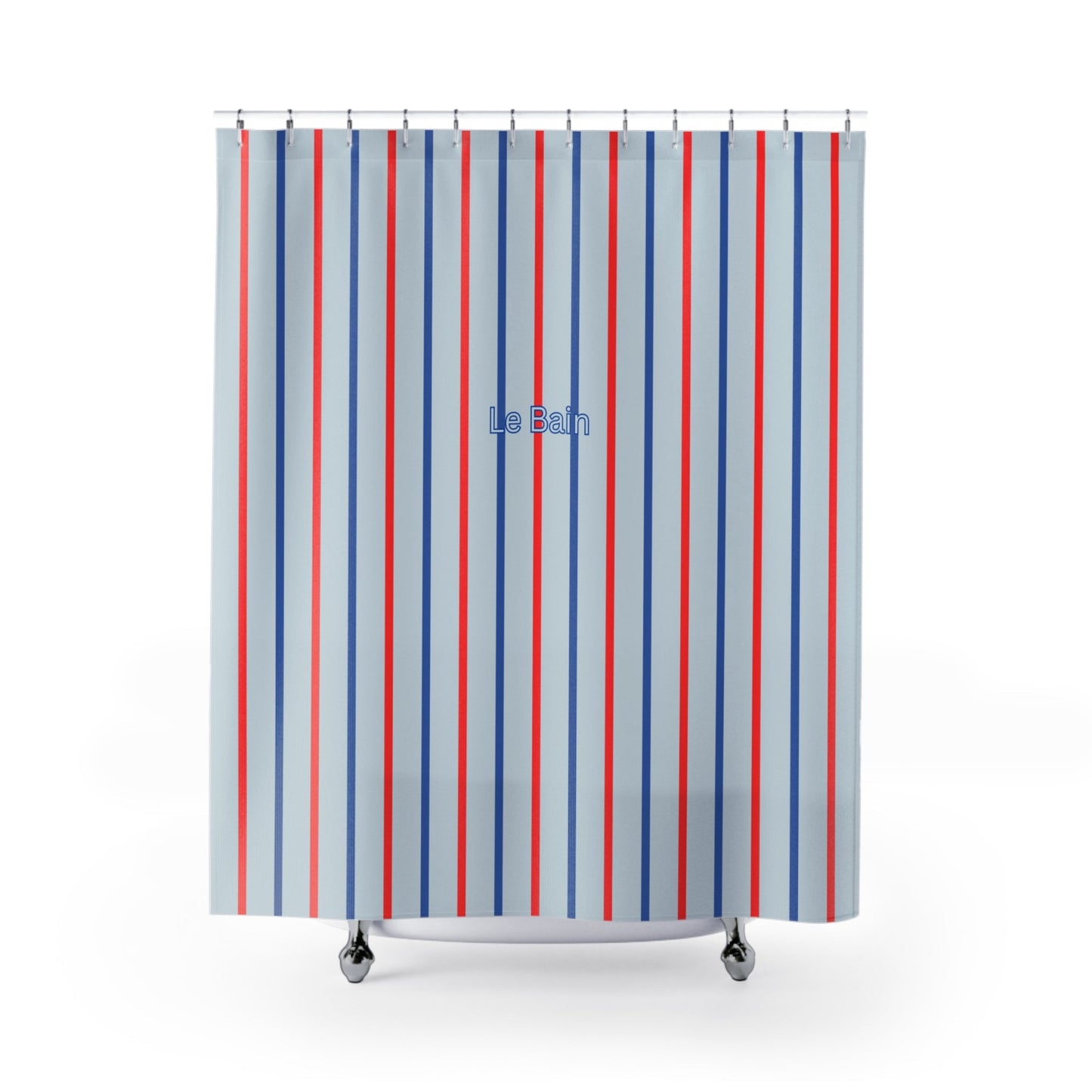 Coastal Blue 'Le Bain' Shower Curtain — French-Inspired Red & Blue Bathroom Decor