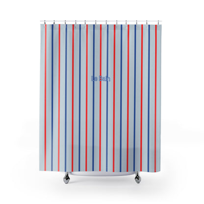 Coastal Blue 'Le Bain' Shower Curtain — French-Inspired Red & Blue Bathroom Decor