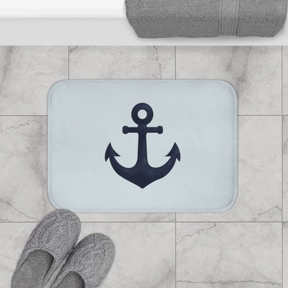 Elegant Nautical Anchor Bath Mat — Coastal Pale Blue Bathroom Rug