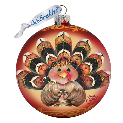 Be Thankful Turkey Sitter Ball Glass Ornament by Jamie Mills-Price - Thanksgiving Halloween Decor - 71210-7702