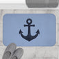 Nautical Anchor Bath Mat — Coastal Slate Blue Bathroom Rug