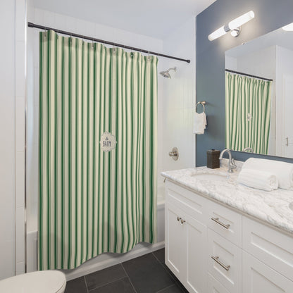 Le Bain Green Striped  Shower Curtain | Vintage French Bathroom