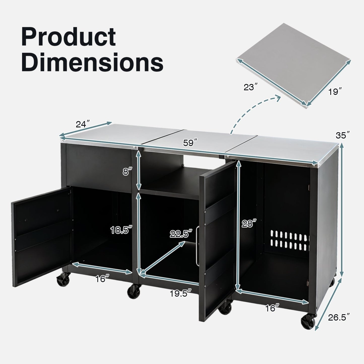 Outdoor Grill Table 59" with Removable Shelves & Storage