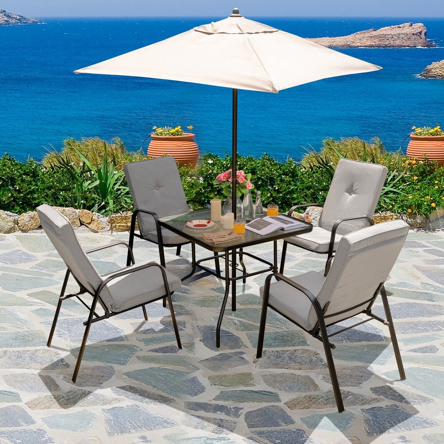 5 Foot Square Patio Market Umbrella with 4 Ribs