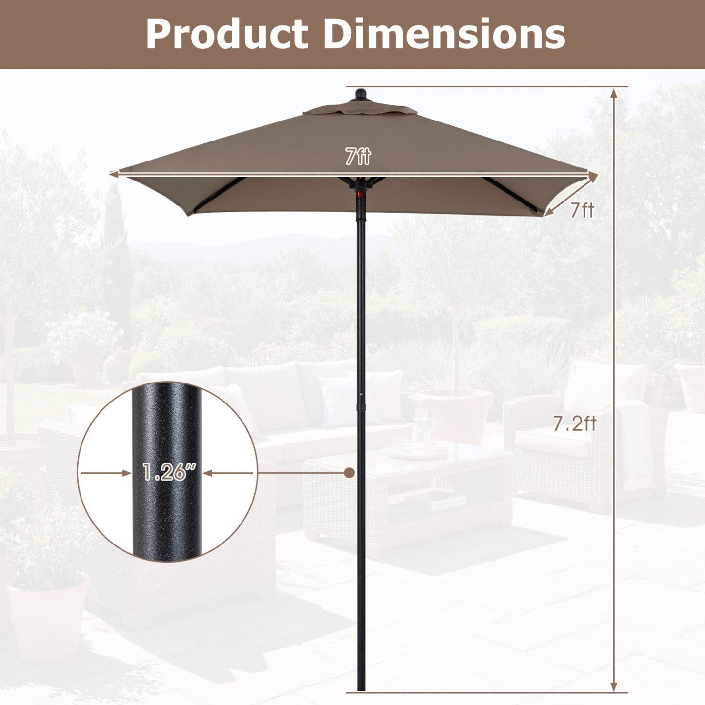 5 Foot Square Patio Market Umbrella with 4 Ribs