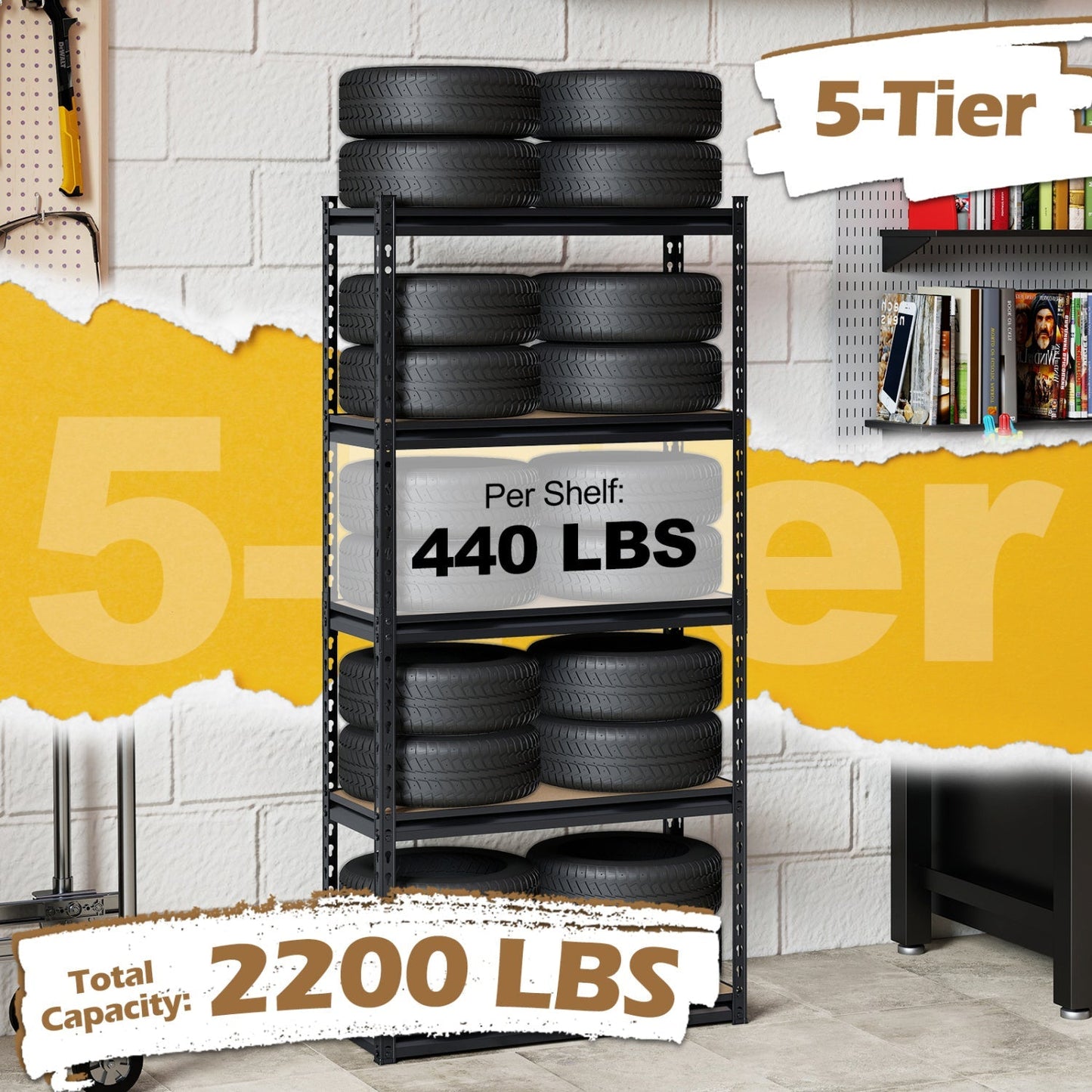 5-Tier Garage Shelving Unit 2200 LBS Heavy Duty Metal Storage Shelves