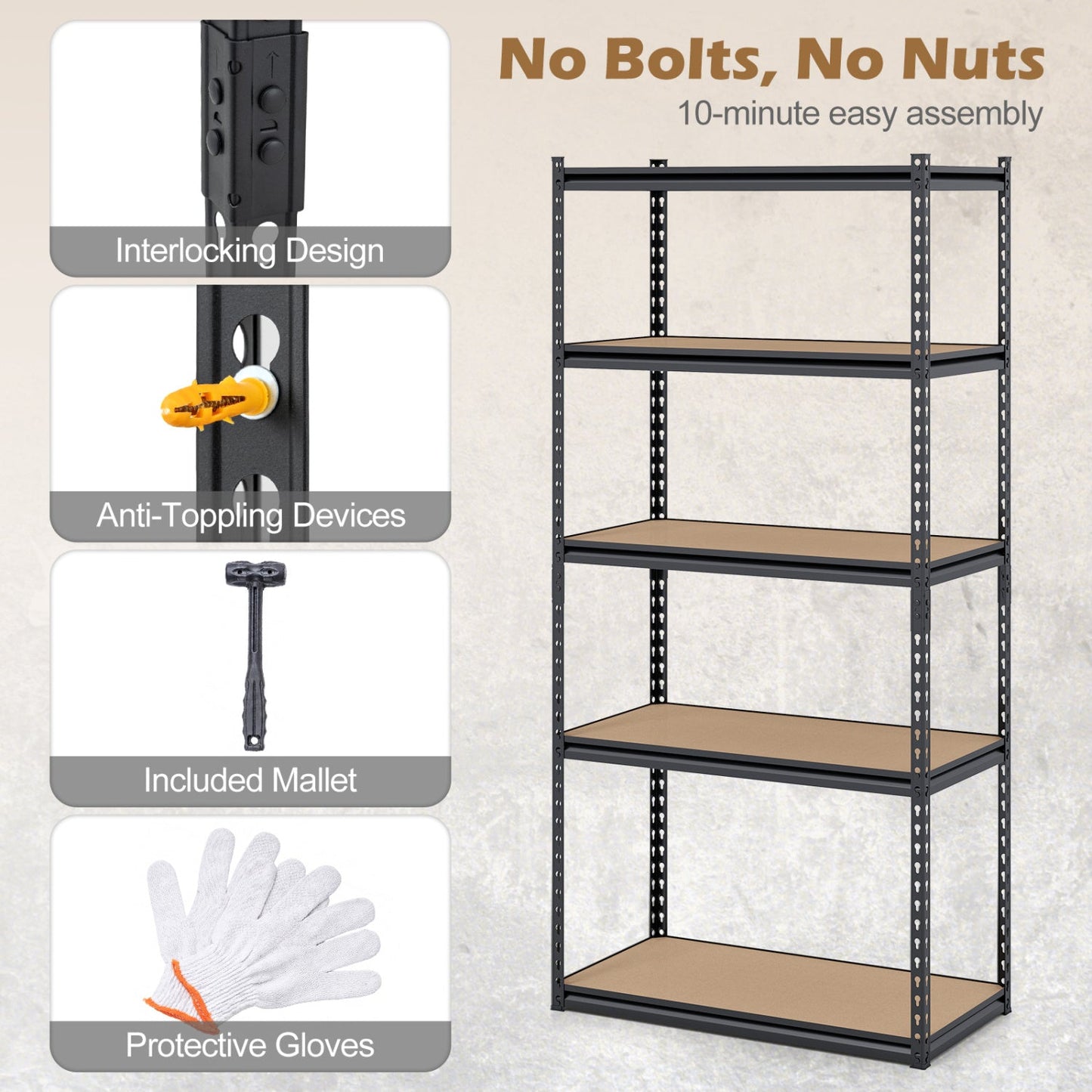5-Tier Garage Shelving Unit 2200 LBS Metal Storage Shelves Adjustable Utility Rack