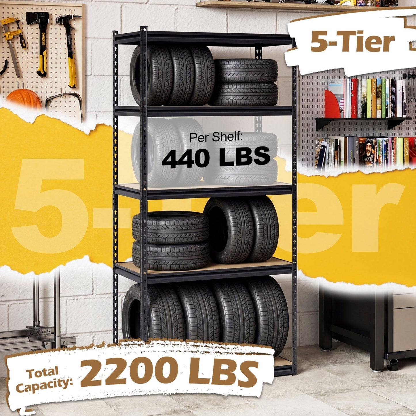 5-Tier Garage Shelving Unit 2200 LBS Metal Storage Shelves Adjustable Utility Rack