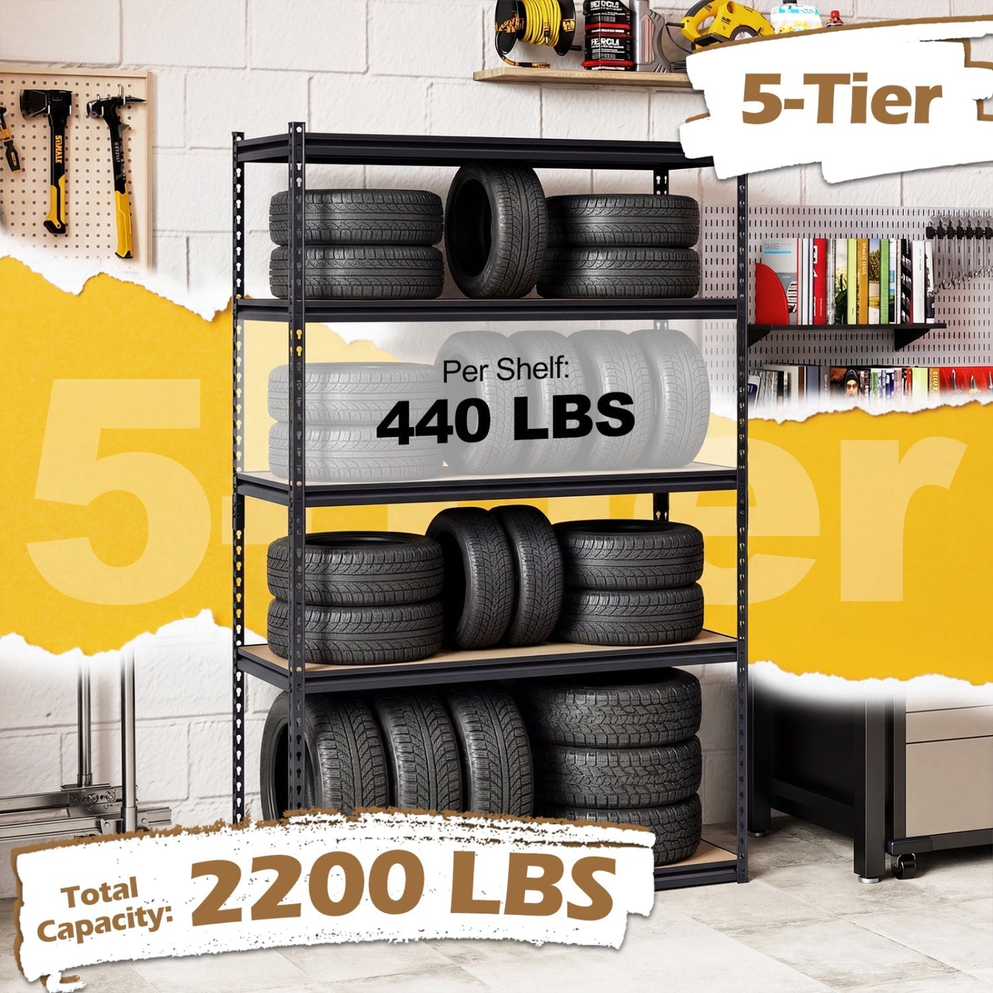 5-Tier Garage Shelving Unit for Warehouse and Basement