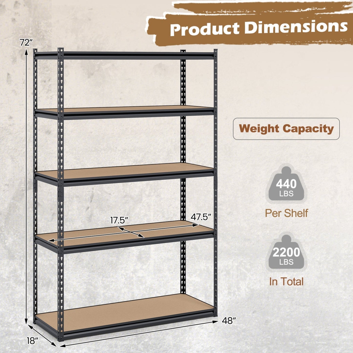 5-Tier Garage Shelving Unit for Warehouse and Basement