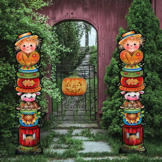 For the Love of Autumn Set of 2 Walkway Greeters Outdoor Decor by Jamie Mills-Price - Halloween Thanksgiving  Decor - 8457804F-S2