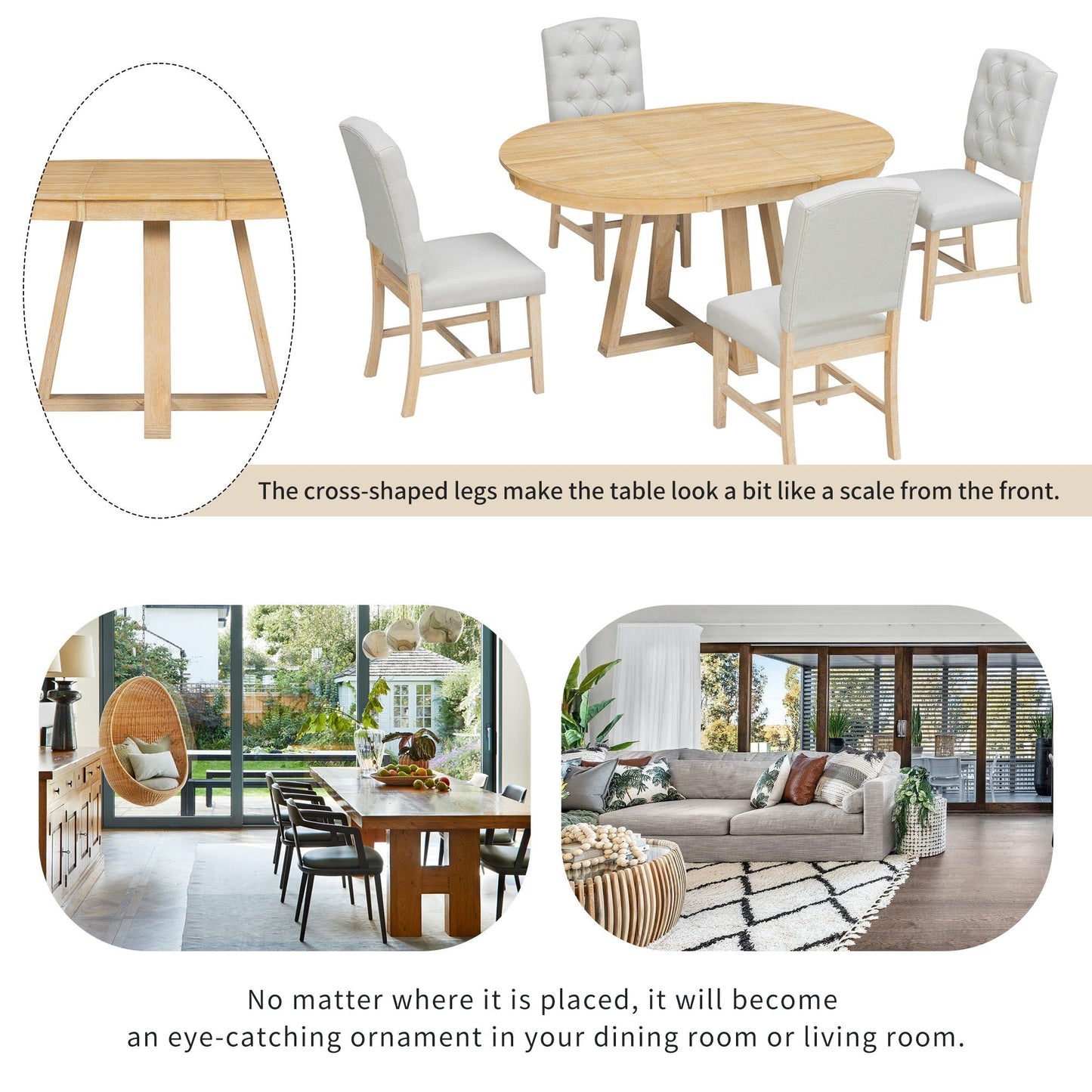 Dining Set With Leaf Round Table And 4 Upholstered Chairs
