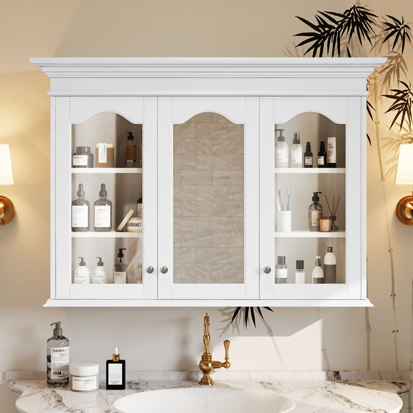 Medicine Cabinet With Mirror Door And Adjustable Shelves, Wall-Mounted Bathroom Storage Cabinet - White