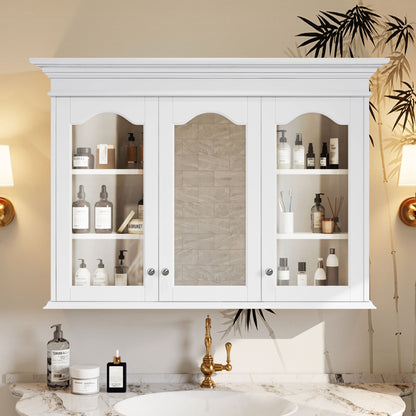 Medicine Cabinet With Mirror Door And Adjustable Shelves, Wall-Mounted Bathroom Storage Cabinet - White