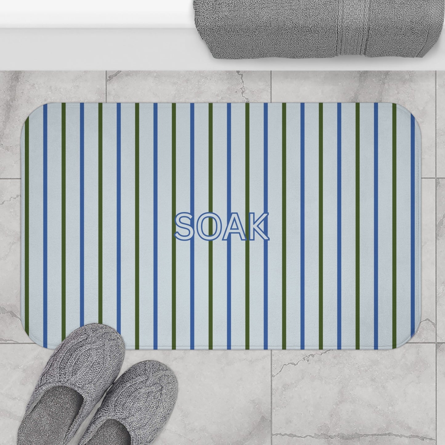 SOAK Striped Bath Mat — Blue & Green Spa Bathroom Rug