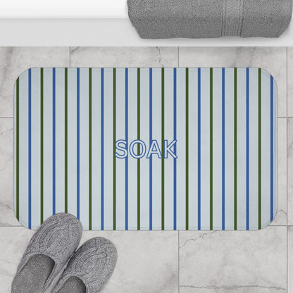 SOAK Striped Bath Mat — Blue & Green Spa Bathroom Rug